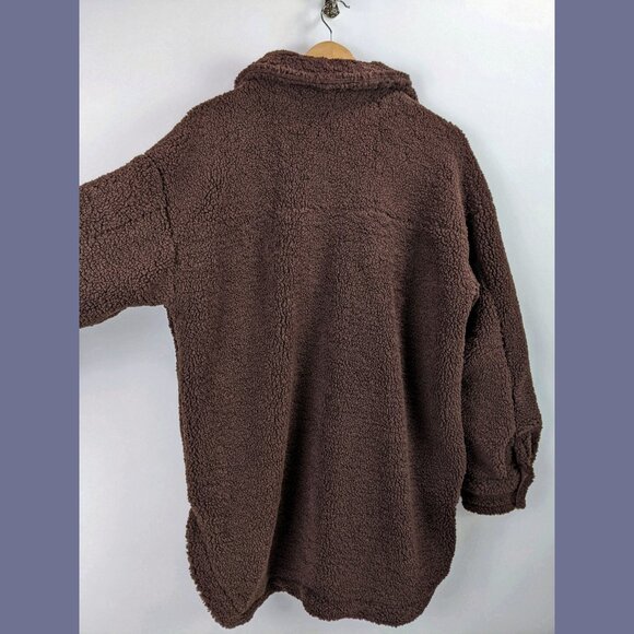 NWT Thread & Supply Size M Sherpa Shacket Fleece Teddy Cozy Jacket Coffee Brown - Picture 5 of 7